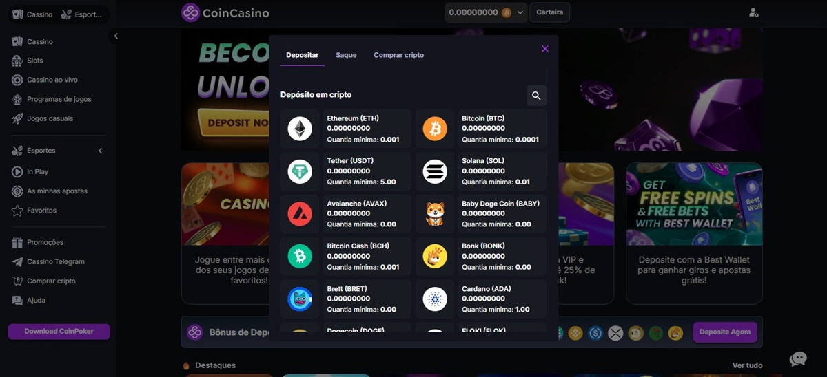 Existem inúmeras opções de criptomoedas para depositar e explorar o jogo de poker online